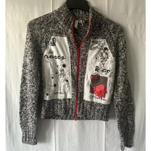 Twiggy London Rose Garden Zip Up Cardigan Sweater Size Large